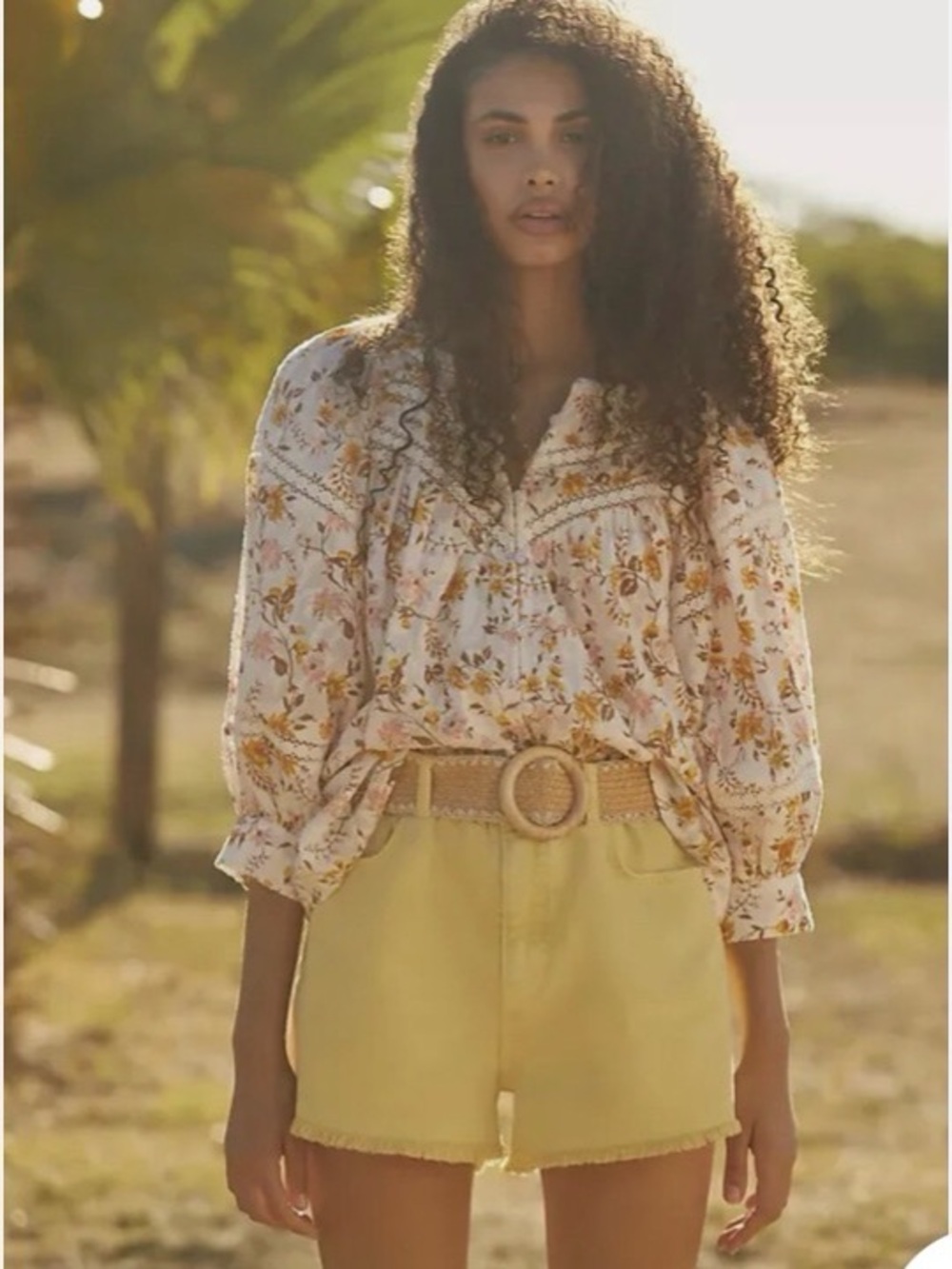 Anthropologie size S Harmony Peasant Blouse in Yellow, Brown, and Pink Floral - Picture 15 of 15